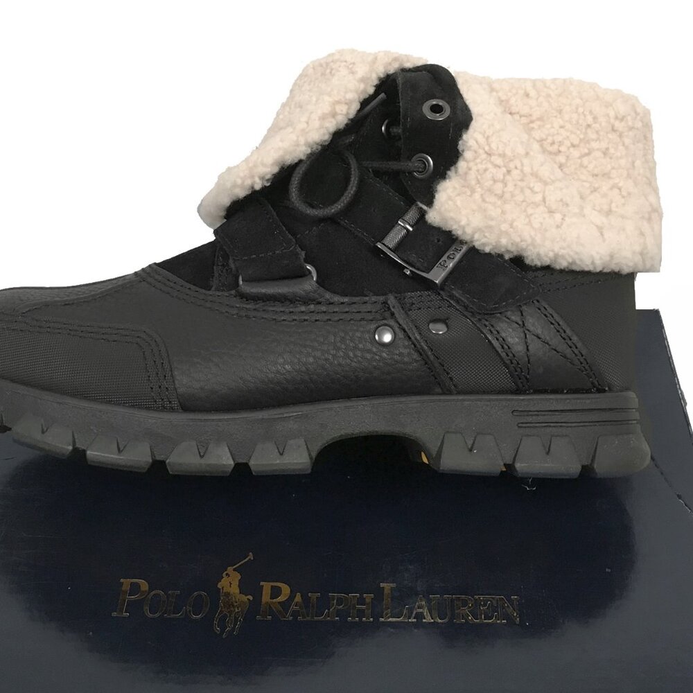 NEW Vintage Polo Ralph Lauren Tavin Rollover Boots! Black Shearling Lined - Picture 2 of 5